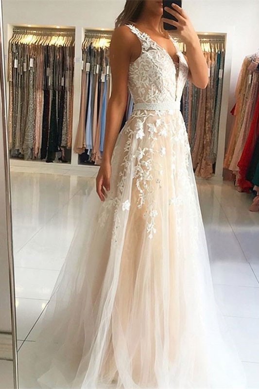 Luluslly Sleeveless Tulle Prom Dress With Appliques