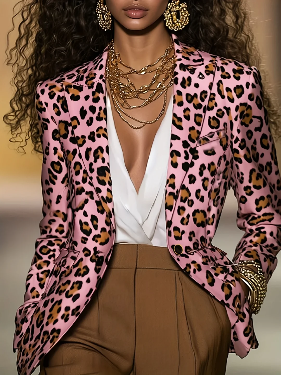 Vibrant Pink & Black Leopard Print Women's Elegant Retro Blazer | H-Silhouette Structured Jacket, Machine Washable Spring/Fall Outerwear For Casual & Professional Outfits, Fall Wardrobe, Bold Pattern, Classic Lapel, Stylish Coat, Working Women | IFYHOME