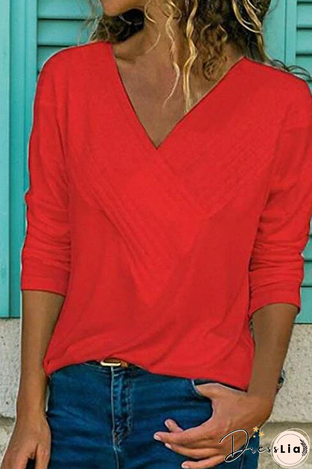 Classic V-neck Long Sleeves Basic Tops