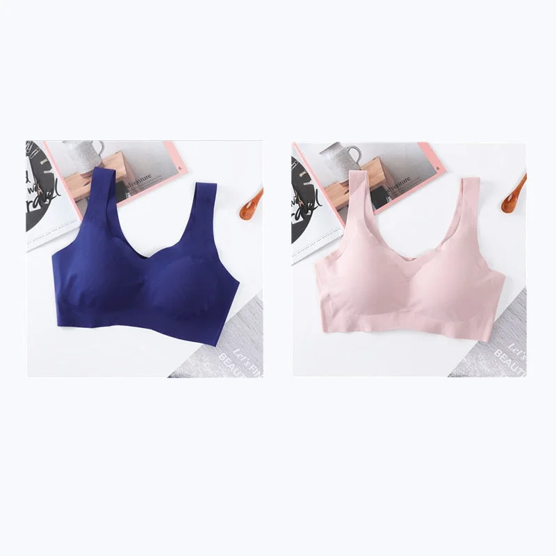 2PCS Ice Silk Bras Seamless Women Soft Thin Push Up Underwear Lingerie Sleep Vest Top Chest Padded Bralette топ Soutien Gorge