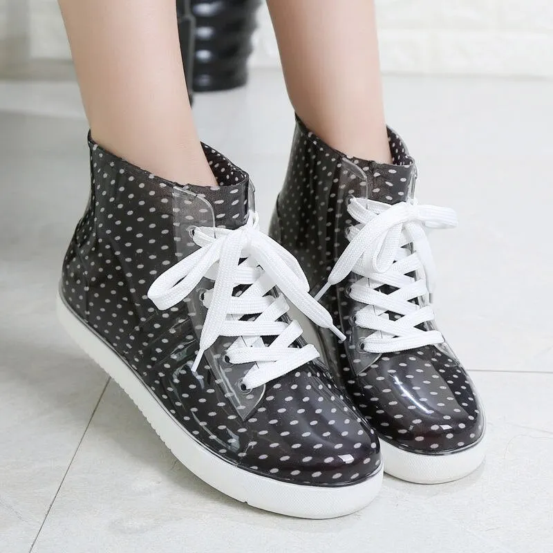 Leopard Women's Rainshoes Waterproof Non-Slip Flat Rubber Shoes Women Rain Boots Short Tube Lace Up Velvet Warmer Winter Boots