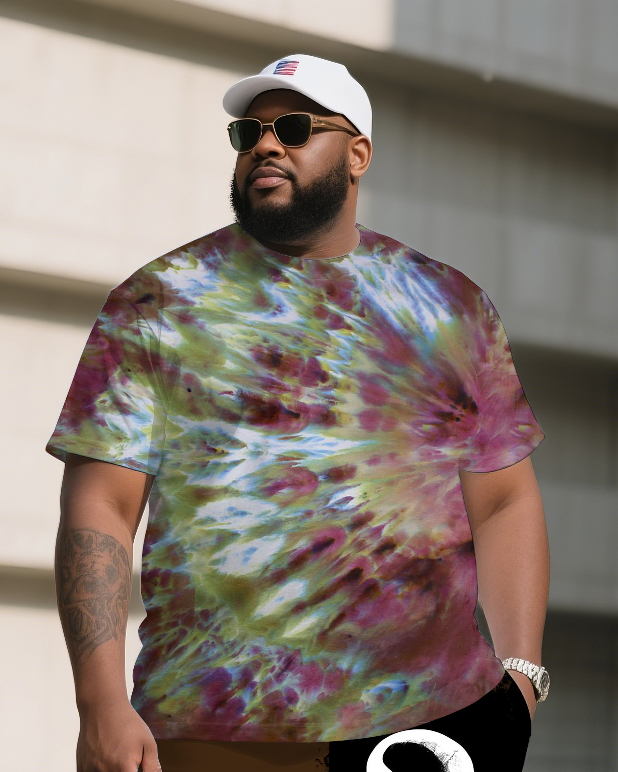 Men's Plus Size Warrior King Ice Dye Tie-Dye Round Neck T-Shirt Shorts Suit