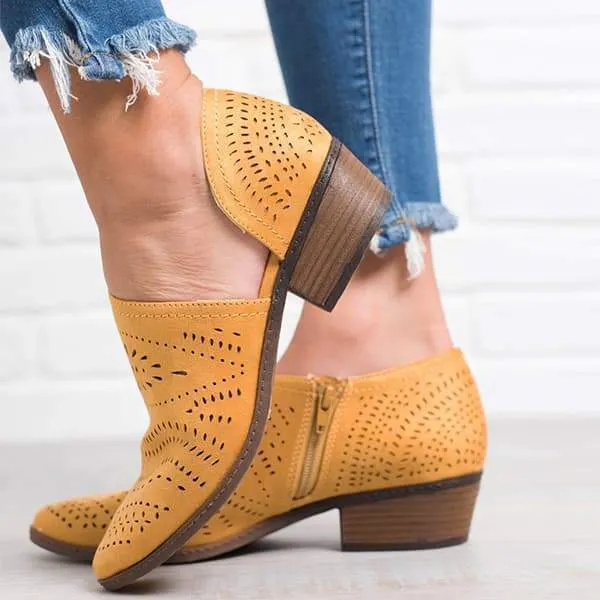 Hollow Low Heel Cutout Booties