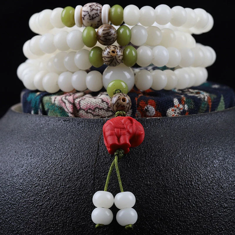 White Bodhi Seed Elephant Harmony Necklace Bracelet