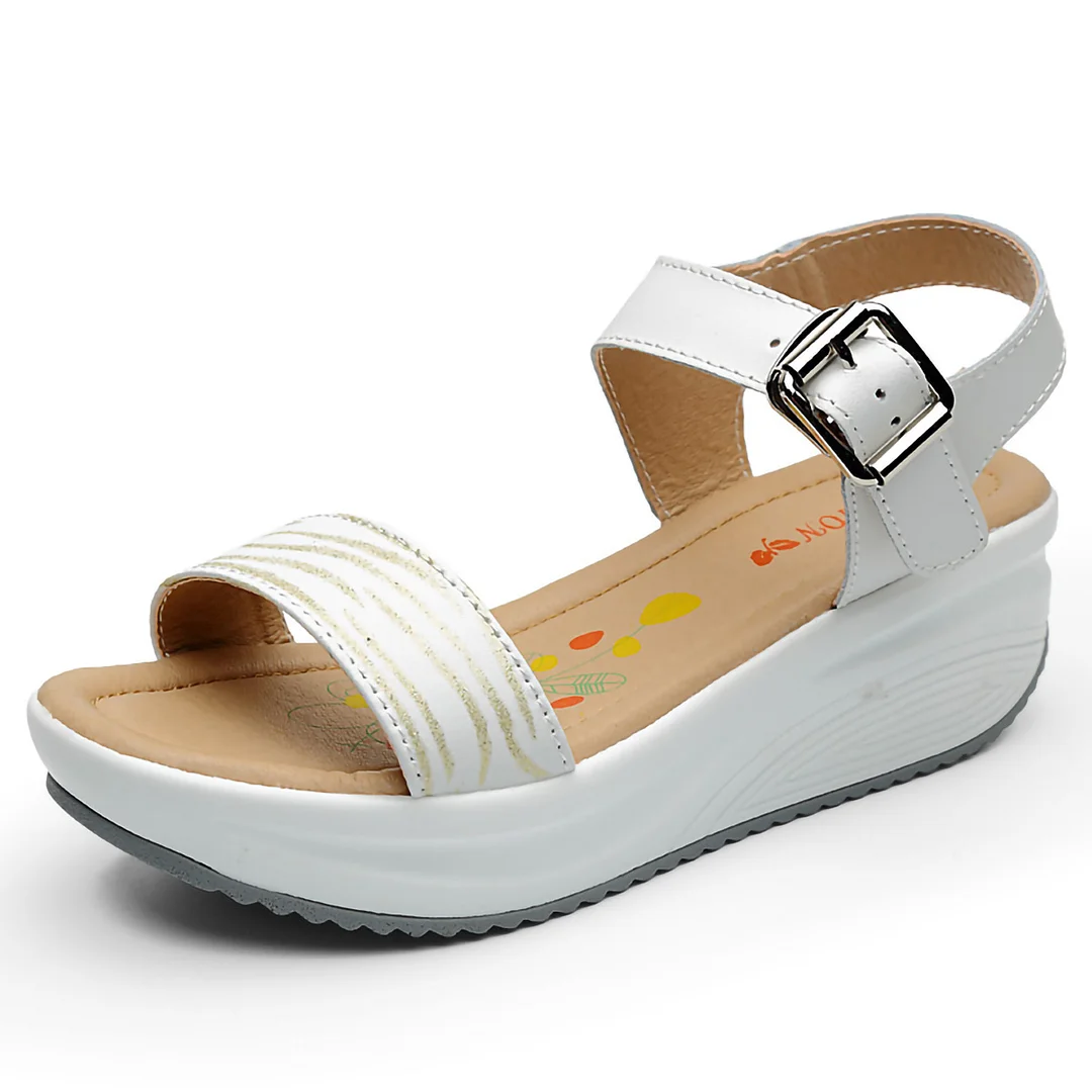 Letclo™ Summer Leather Wedge Platform Mid-heel Heightening Sandals letclo Letclo