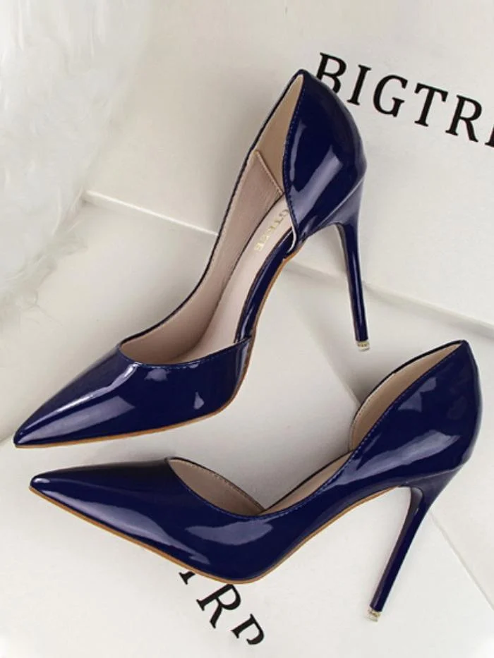 Fashion stiletto high-heeled patent leather shallow pointy sexy high-heeled shoes