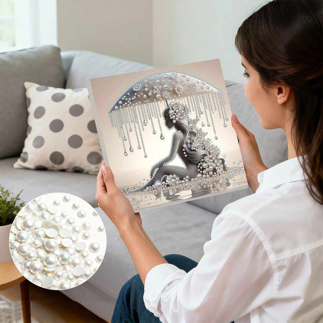 Umbrella Woman - DIY Pearl Diamond Art Kit With Frame 30*30cm