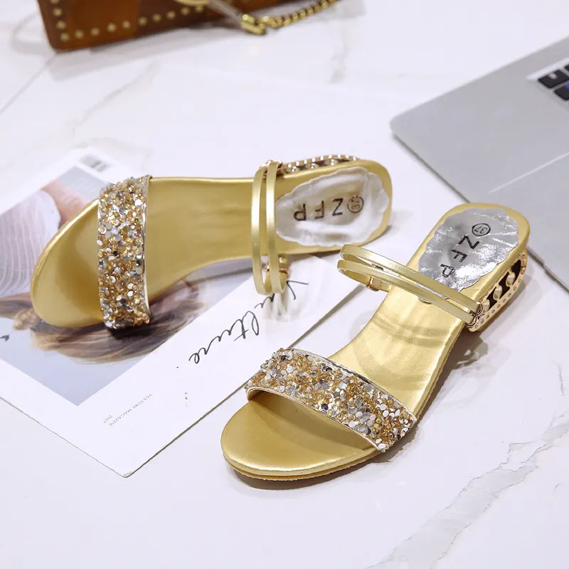 Breakj Breakj Slippers Women 2025 Summer Water Diamond Lily With A Word Wearing Fashion One Shoe Two Wearing Sandals