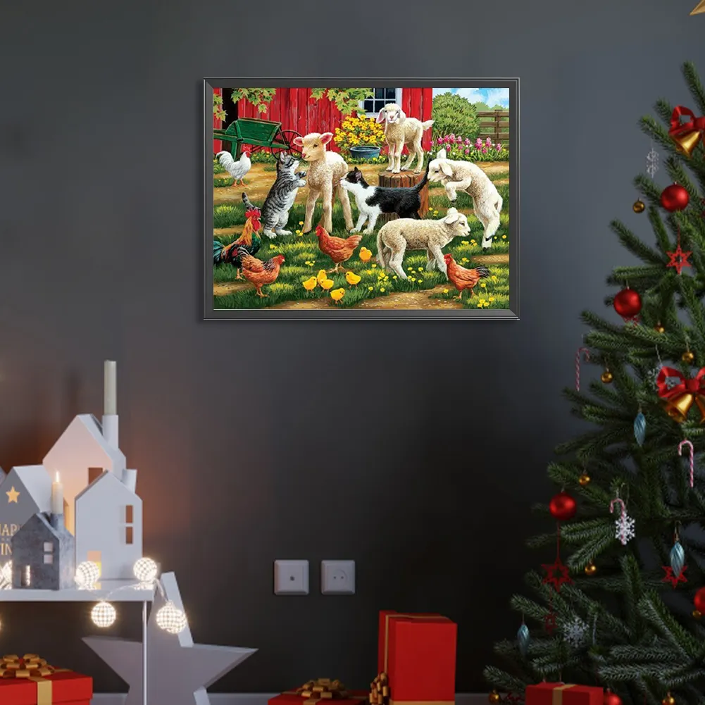 Diamond Painting - Full Square Drill - Kittens and sheep(Canvas|40*30cm)