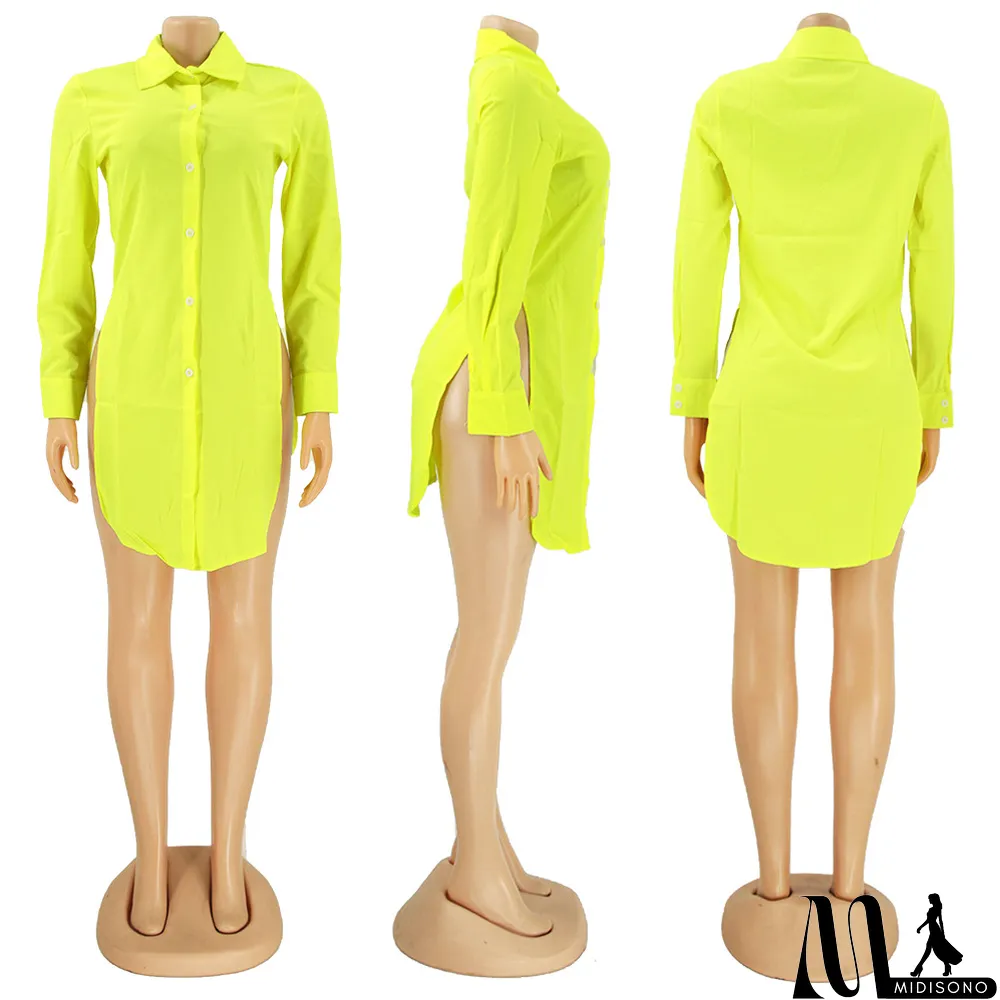 MidiSono - Plus Size Long Sleeve Split Hem Shirt Top