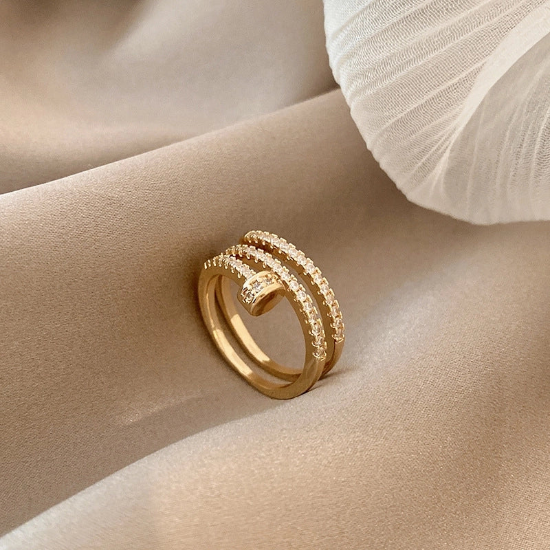 Minimalist Square Flower Bow Knot Copper Hollow Out Inlay Zircon Open Ring 1 Piece