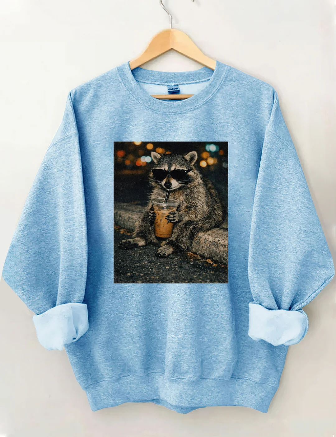 Funny Raccoon Drinking Iced Coffee Sweatshirt