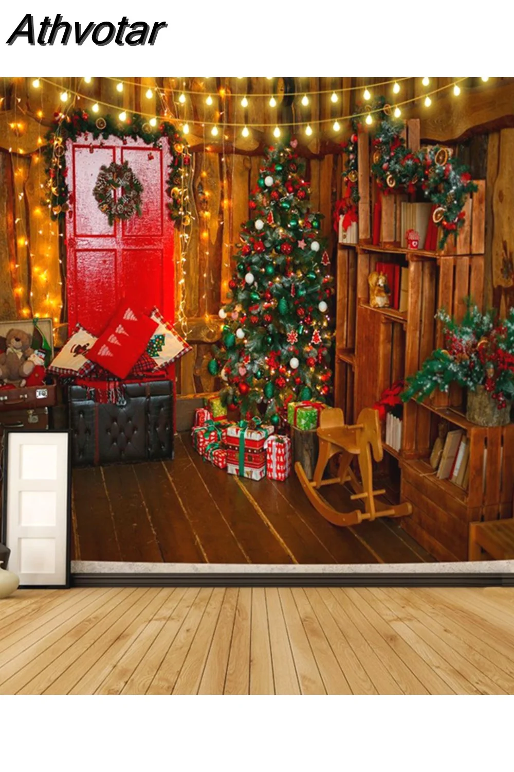 Athvotar Happy New Year Tapestry Christmas Fireplace Wall Hanging Cloth Home Background Bedroom Bedside Decorative Xmas Tree Tapiz