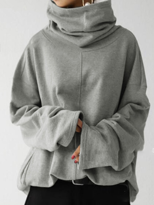 Casual Turtleneck Solid Color Long Sleeve Sweatshirt