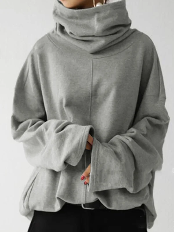 Casual Turtleneck Solid Color Long Sleeve Sweatshirt - yankia