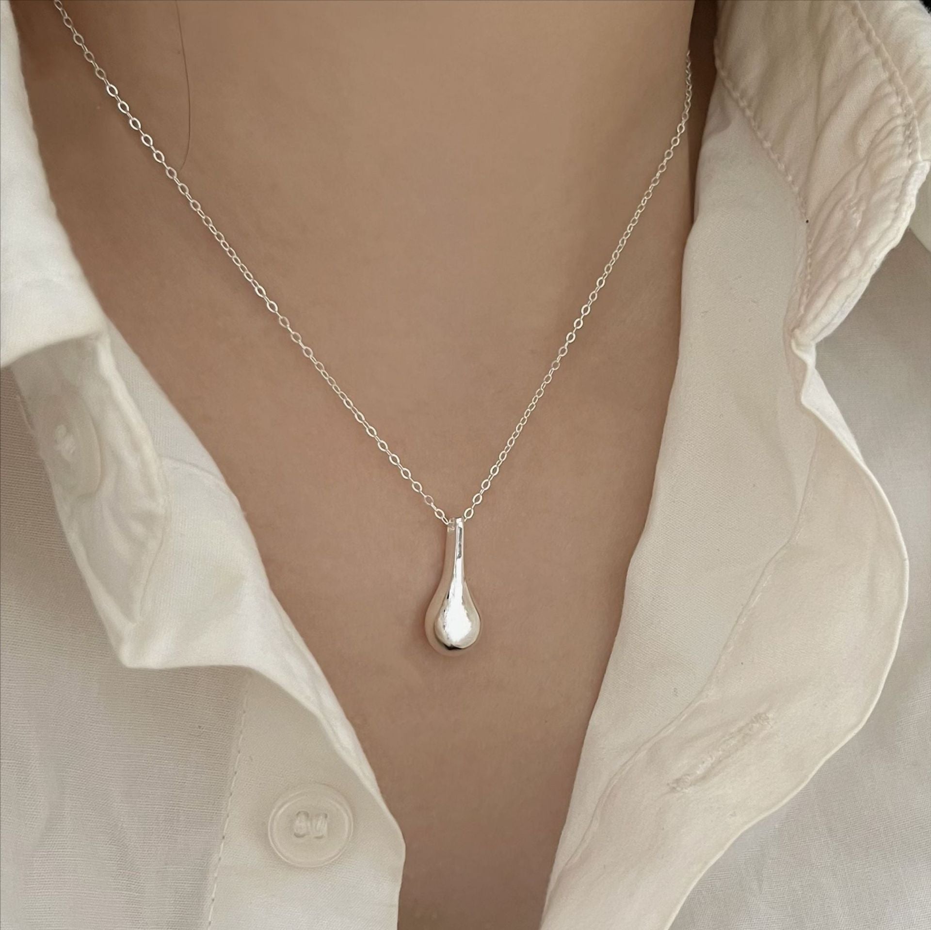 925 Sterling Silver Korean Tulip Geometric Silver Electroplating Necklaces