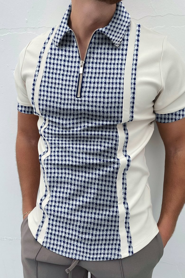 Houndstooth Contrast Short-sleeved Polo Shirt-Compassnice®