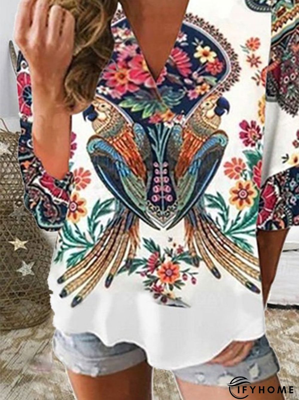 Printed Cotton-Blend Short Sleeve Casual Tops | IFYHOME