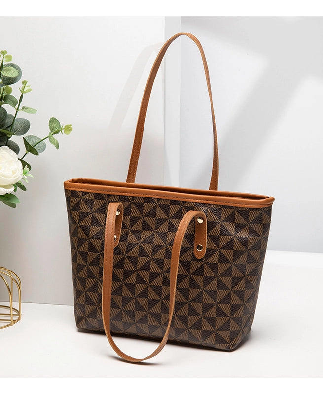 Women’s Medium Pu Leather Argyle Vintage Style Classic Style Bucket Zipper Tote Bag