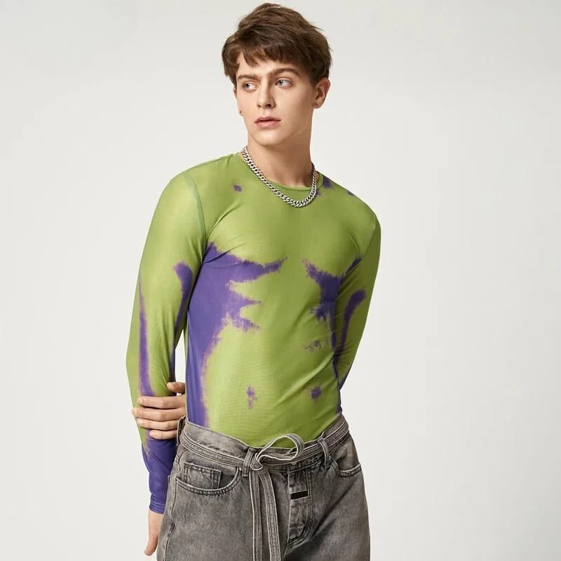 Brownm Abstract Painting Mesh Top