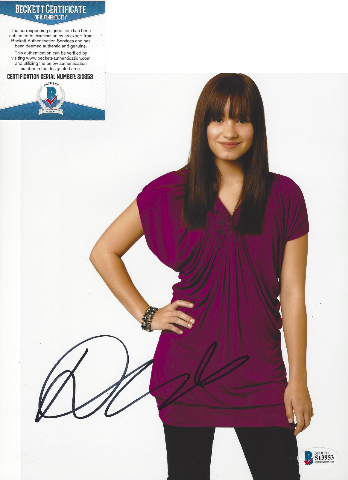 DEMI LOVATO SINGER POP STAR SIGNED AUTHENTIC DISNEY 8x10 Photo Poster painting 2 BECKETT COA BAS