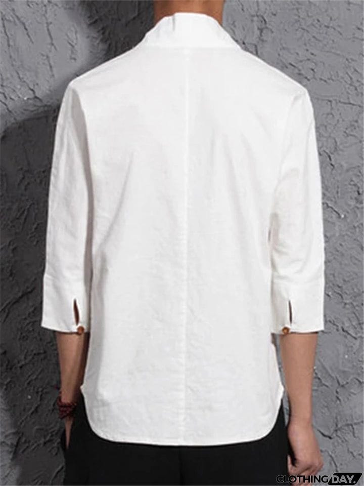 Men Loose 3/4 Sleeve Solid Color Shirts