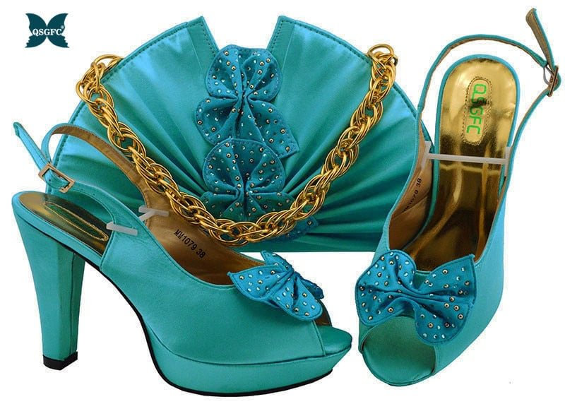 Newest Autumn Italian design Ladies Shoes with Matching Bag High Quality African Nigeria Shoe and Bag set in Yellow Color