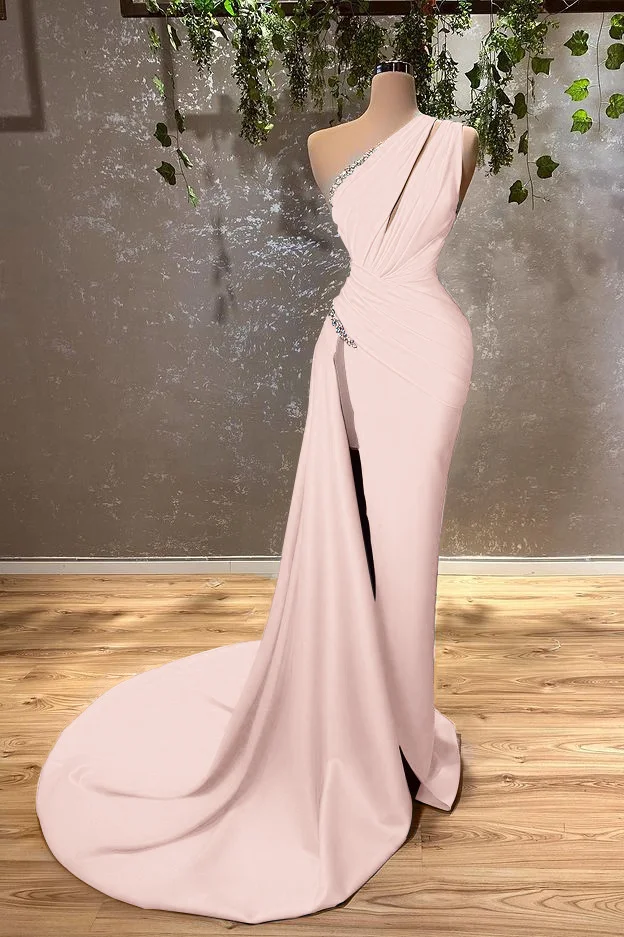 Gorgeous Blue One Shoulder Sequins Evening Dress mermaid Sleeveless With Front Slit