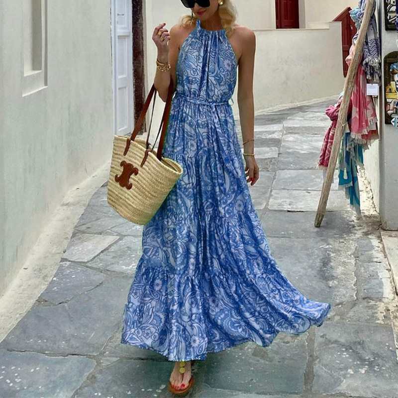 Mature Women Temperament Sleeveless Mid Length Fashion Summer Printed Dress