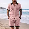 Men's Casual Color-Block Textured Short-Sleeve & Shorts Beach Set by Inlyline