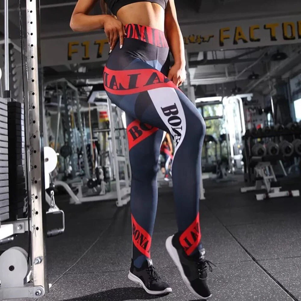 Uveng Yoga Pants High Waist Elastic Gym Fitness Sports Leggings Push Up Workout Running Sportswear Woman Printed Training Trousers