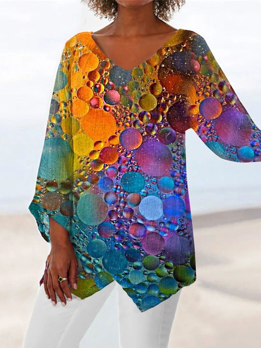 Women Long Sleeve V-neck Graphic Floral Printed Top