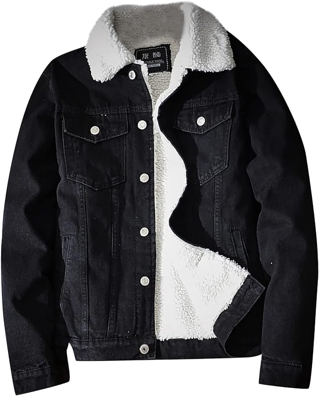 men's Corduroy Lining Jacket Winter Cowboy Thick Coat Loose Pocket Button Down Denim Windbreaker