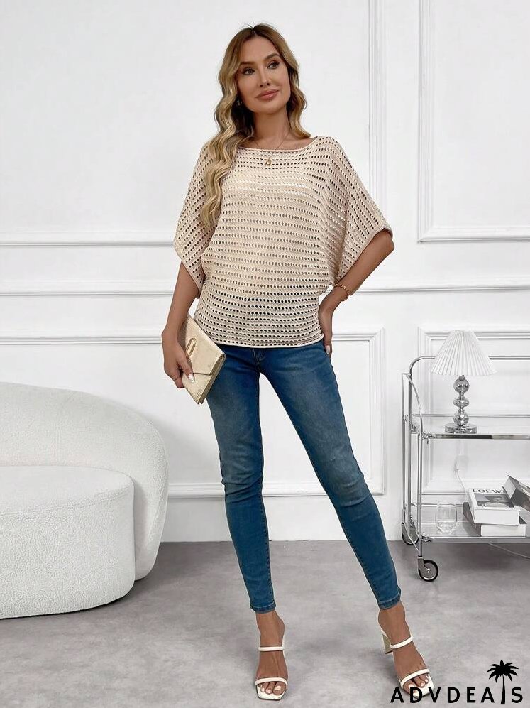 Batwing Sleeve Open Knit Sweater Without Cami Top