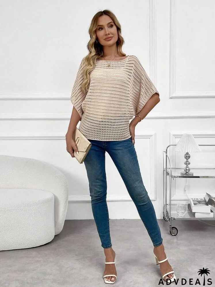 Batwing Sleeve Open Knit Sweater Without Cami Top