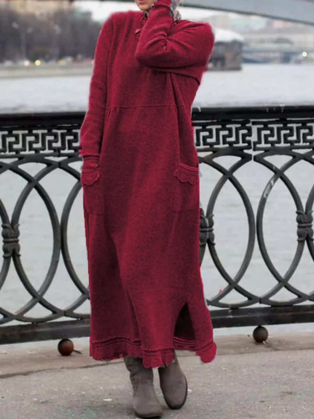 Casual Cotton Long Sleeve Causal Sweater Knitting Dress | IFYHOME