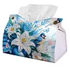 Lilies and Birds DIY PU Diamond Painting Tissue Box Kit Desktop Tissue Holder with Rhinestone Diamond Desk Decorative Tissue Box for Adults Desktop Storage Organizer