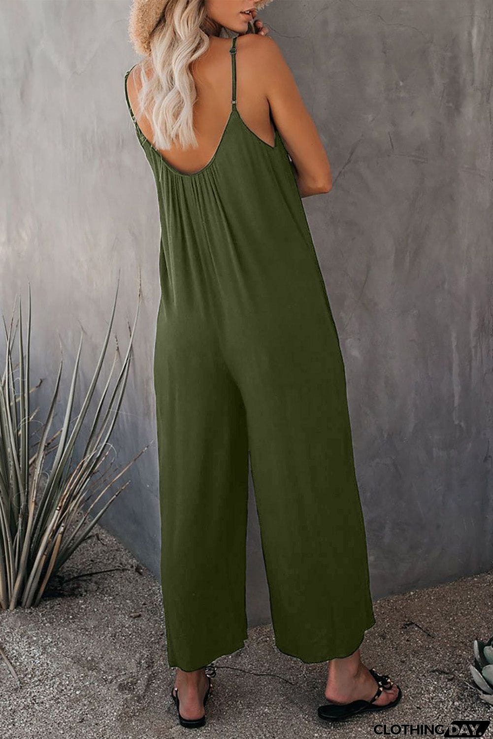 Spaghetti Straps Wide Leg Pocketed Jumpsuits