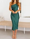 Solid Color One-Shoulder Backless Sexy Slim Midi Dress