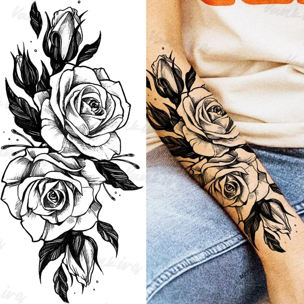 Sdrawing Peony Temporary Tattoos For Women Girls Realistic Anchor Butterfly Flower Fake Tattoo Sticker Sexy Body Arm Tatoos DIY