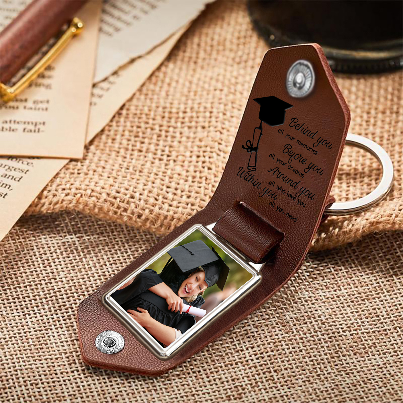 Personalised Graduation Leather Keychain Custom Name & Photo Keychain Graduation Gift for Him/Her-Jessemade AU