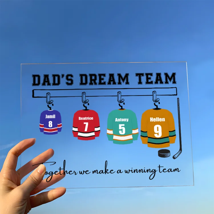 Personalized Square Acrylic Plaque-Dad's Dream Team- Father's Day, Birthday Gift For Hockey Father, Hockey Dad, Hockey Player
