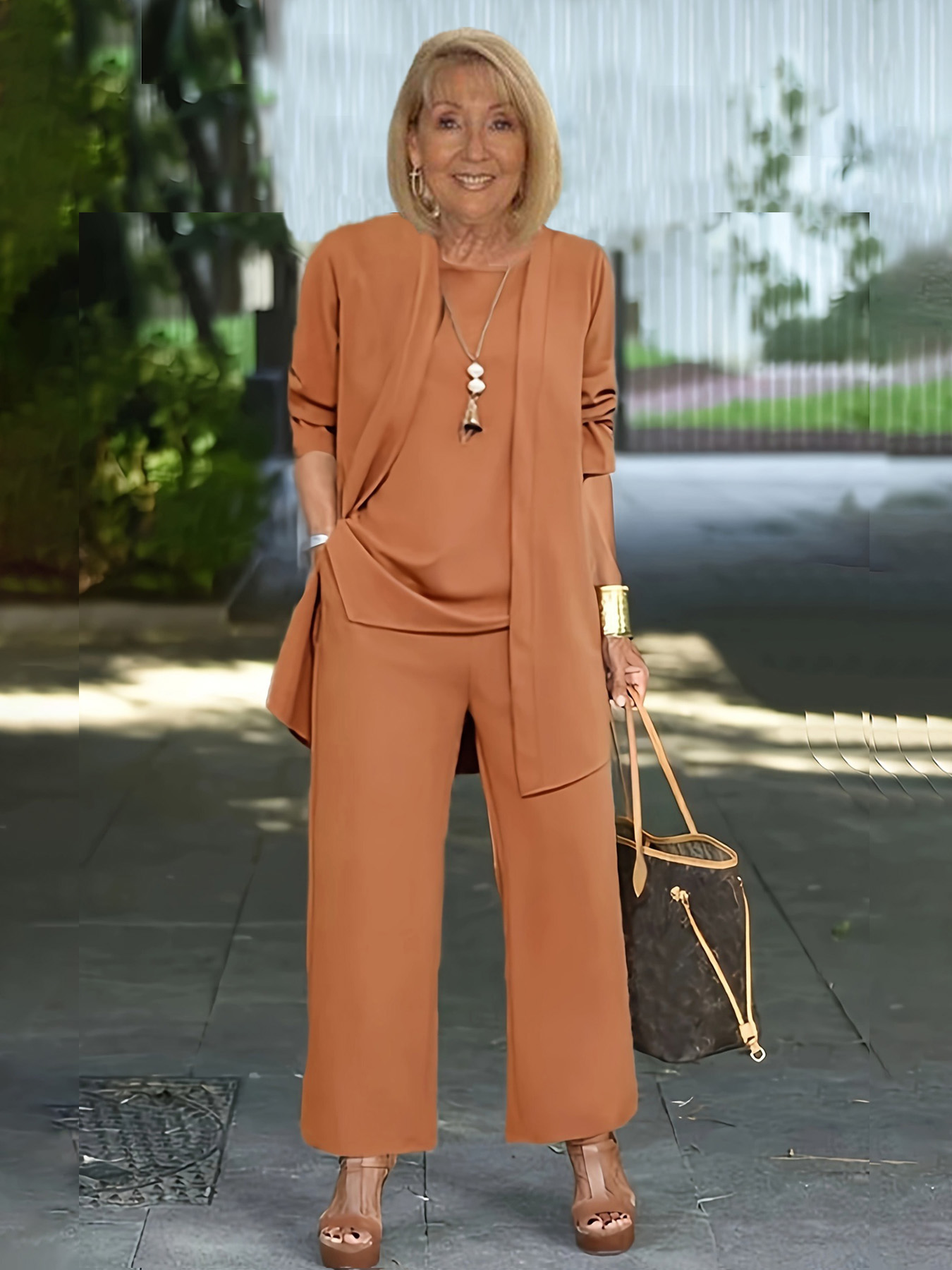 Casual Three-piece Solid Set, Long Sleeve Cardigan & Top & Long Pants Outfits, Women's Clothing