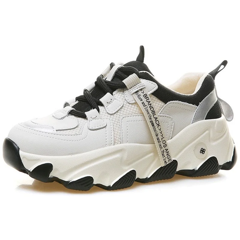 Spring Women Sneakers Platform Casual Shoes Genuine Leather Mesh Fashion Chunky Sneakers Autumn Thick Bottom Vulcanized Shoes