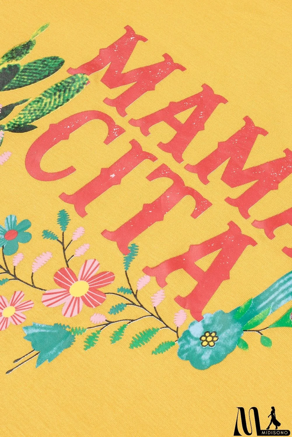 MidiSono - Women Yellow Mamacita with Cactus Casual Short Sleeve Tee