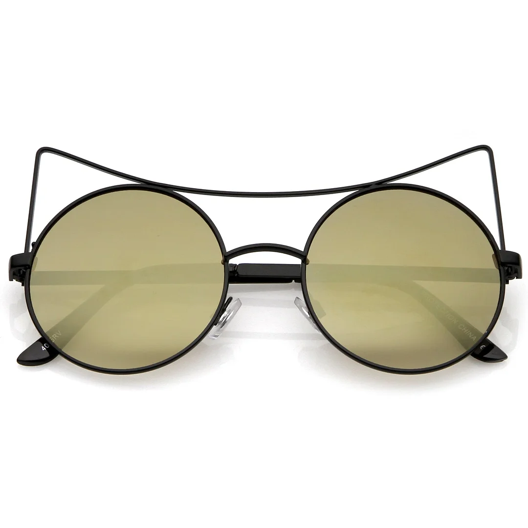 Women's Oversize Open Metal Cat Eye glasses With Colored Mirror Flat Lens 54mm