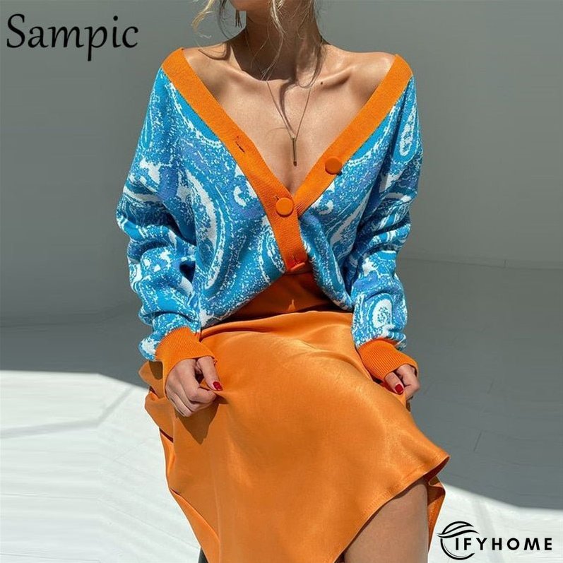Christmas Gift Sampic Loose Patchwork Knitwear Winter Women Cardigans Tops Oversized Long | IFYHOME
