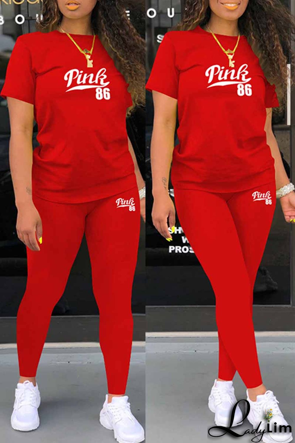 Grey Casual Print Letter O Neck Short Sleeve Two Pieces