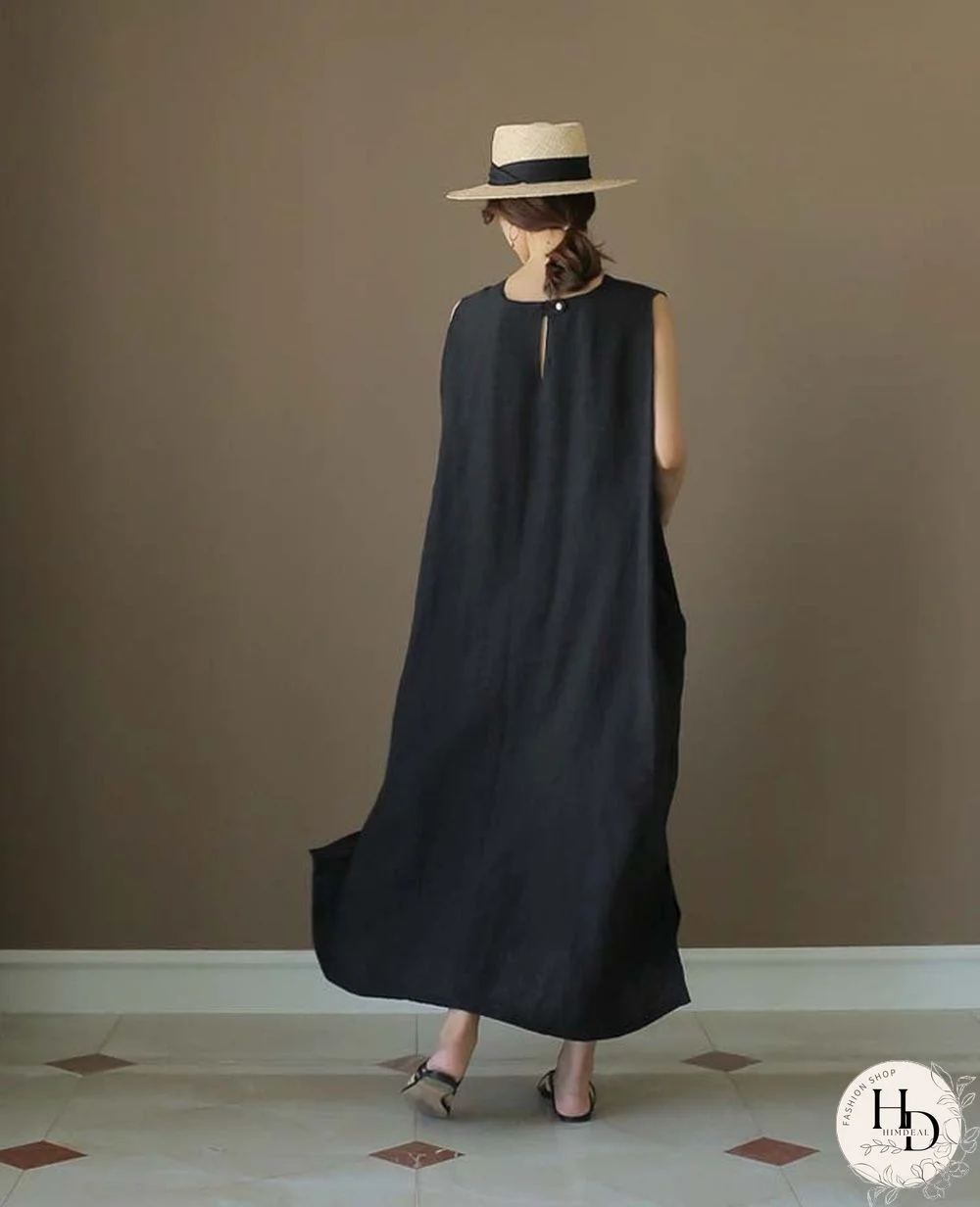 Loose Cotton Vest Dress New Round Neck Sleeveless Long Dress Linen