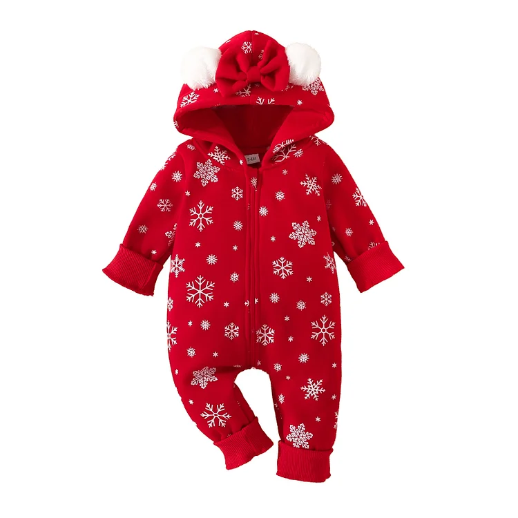  Baby Hooded Snow Bow Hairball Romper